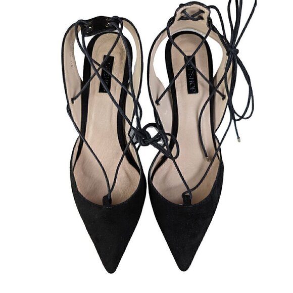 TopShop Jupiter Black Lace-up Heels Size 39 (8 1/2) - Picture 1 of 5